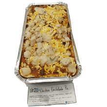 Load image into Gallery viewer, Layered corn tortillas, chicken, bean chili, salsa ranchero, veggies and a mix of mozzarella, cheddar cheese.   Gluten-Free.
